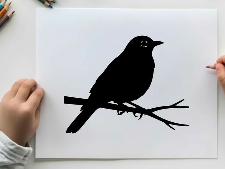 Silhouette of a bird perched on a branch in profile view