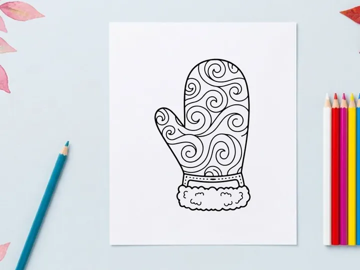 Mitón de invierno dibujado a mano con intrincados diseños de copos de nieve para diseños festivos de temporada