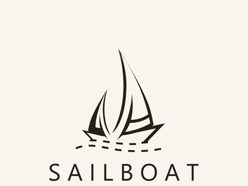 Sailboat vintage logo minimalist with wave, travel yacth or sailing boat vector design template