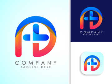 Letter P plus medical gradient logo design template vector preview picture