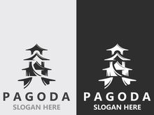 Pagoda culture logo vintage design illustration, temple heritage building vector