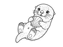 Cute otter holding fish vector illustration flat design