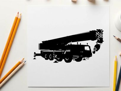 Silhouette of a large truck mounted crane vehicle