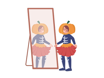 Girl looking at her reflection semi flat color vector character preview picture