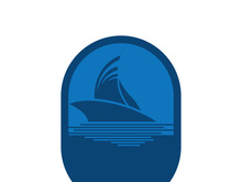 Sailboat boat on sea ocean wave with logo design simple ship
