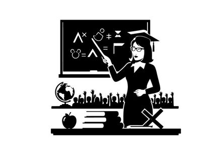 Silhouette of a teacher in front of a blackboard silhouette