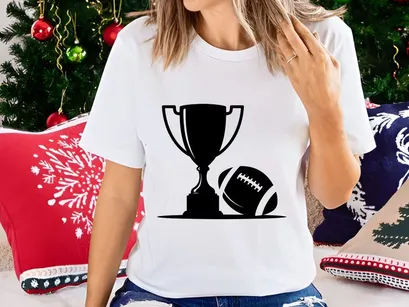American football championship trophy and ball graphic