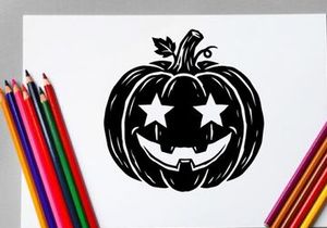 Black and White Halloween Pumpkin with Jack-o'-Lantern Face