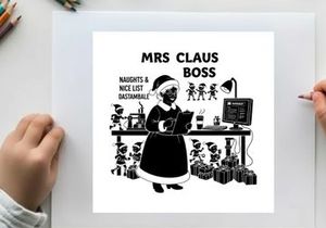 Mrs claus as the boss in a silhouette office setting