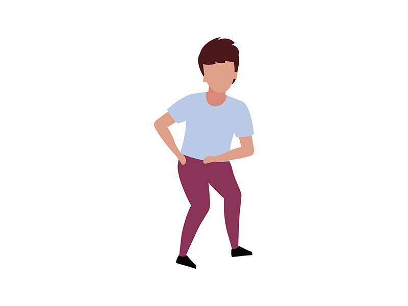 Boy dancing to music semi flat color vector character