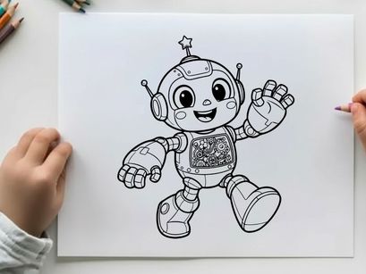 Friendly robot waving hand vector illustration flat design