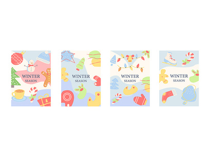 Winter season abstract poster template set