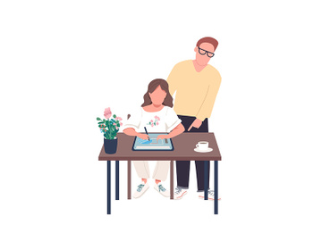 Teacher with art student flat color vector faceless character preview picture