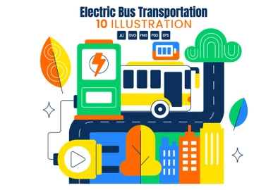 10 Electric Bus Transportation Illustration preview picture
