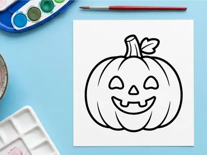 Hand-drawn Halloween jack-o-lantern smiling with triangle eyes. Cute cartoon pumpkin face illustration for festive autumn decor.