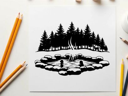 Serene silhouette of forest pond with trees and water