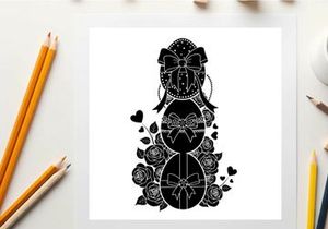 Silhouette of stacked easter eggs with bows and floral design