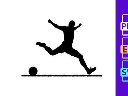 Silhouette of a soccer player kicking a ball in mid air motion
