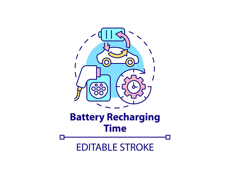 Electric vehicles battery recharing time concept icon.