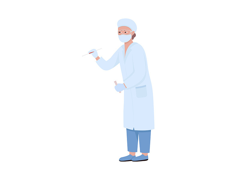Lab worker takes blood sample semi flat color vector character