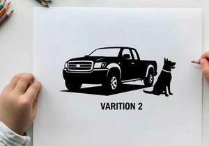 Silhouette of a pickup truck and dog varition 2