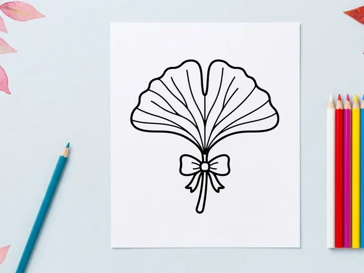 Elegant Ginkgo Leaf Illustration with Bow. Artistic Botanical Design for Decor and Branding