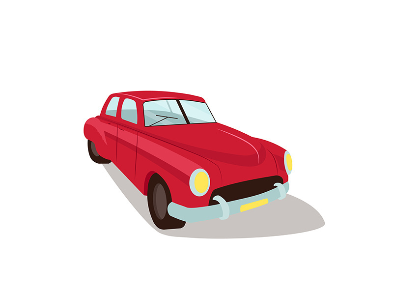 Red vintage car flat color vector object