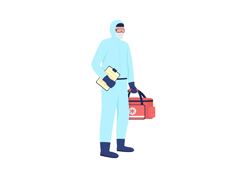 Male caucasian paramedic flat color vector faceless character