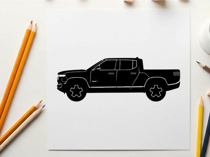 Silhouette of a black pickup truck with a white background silhouette