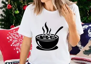 Hot soup bowl steaming spoon minimalist black white illustration