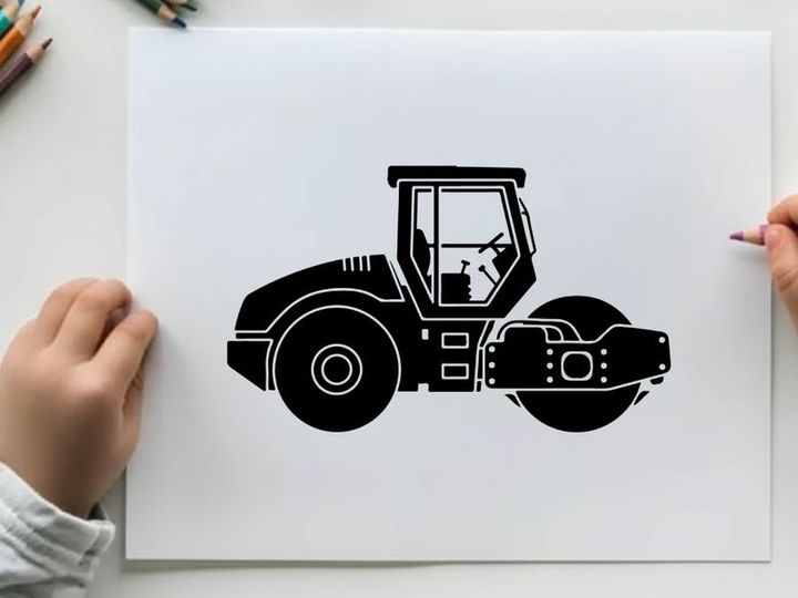 Silhouette of a road roller with a cabin silhouette