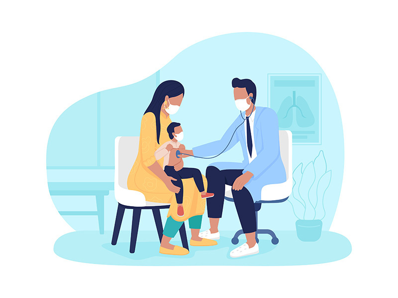 Mom and toddler appointment to doctor 2D vector isolated illustration