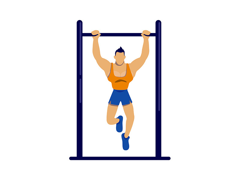 Athlete exercising on bar flat color vector faceless character