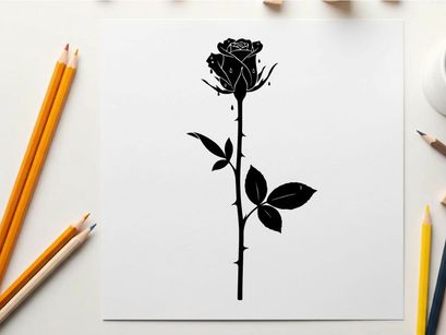 Silhouette of a single rose flower on a stem
