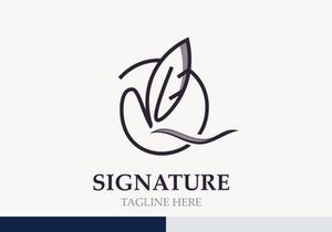 Feather and signature logo design minimalist business symbol sign template illustration