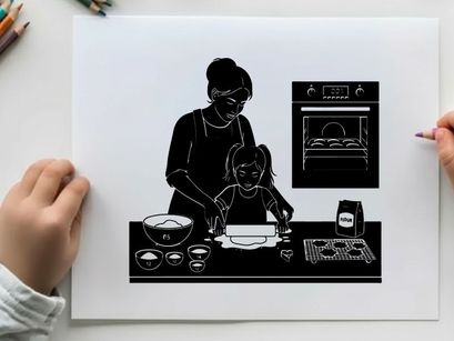 Silhouette of woman and child baking together at home