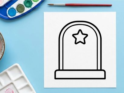 Icono de lápida con símbolo de estrella. Gráfico de marcador de tumba para proyectos de diseño de Halloween.