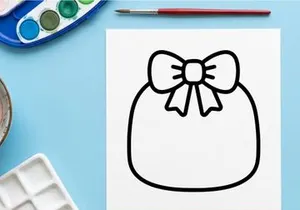 Hand-drawn Halloween gift bag with decorative bow. Spooky party favor or treat bag illustration for seasonal celebrations.