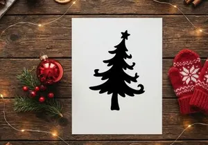 Black silhouette of a Christmas tree with a star topper on a white background