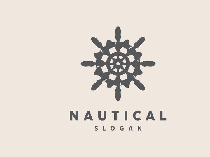 Ship Steering Logo, Steering Wheel Boat Ship Yacht Compass Vector,