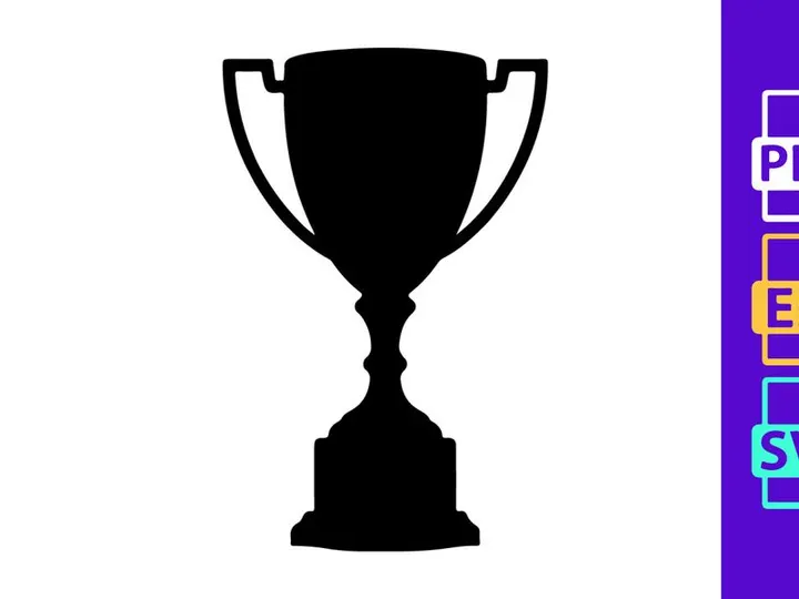A black trophy cup on a white background with a spotlight shining down