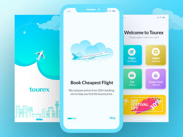 Tourex: Flight booking app design template preview picture