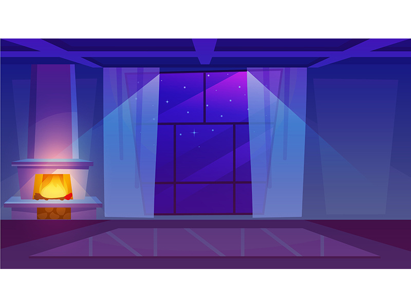 Fireplace in empty room flat vector illustration