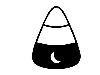 Candy corn icon for Halloween. Festive autumn treat illustration with crescent moon symbol.