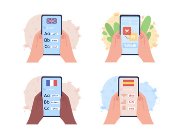 Mobile app for learning languages illustration set preview picture