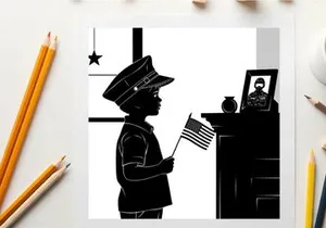 Patriotic child holding american flag in silhouette