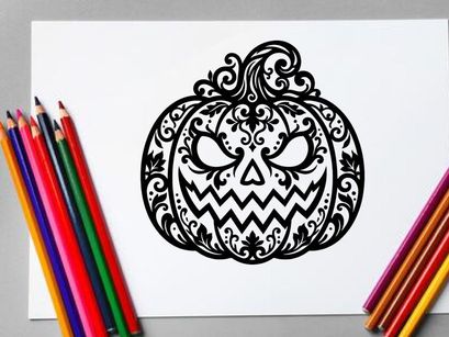 Ilustrasi Labu Tengkorak Halloween dengan Desain Wajah Seram