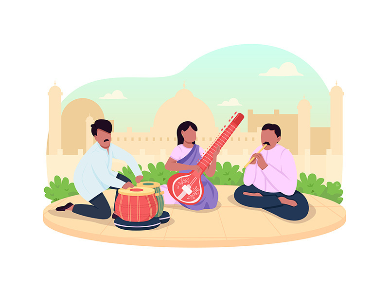 Indian traditional music 2D vector web banner, poster