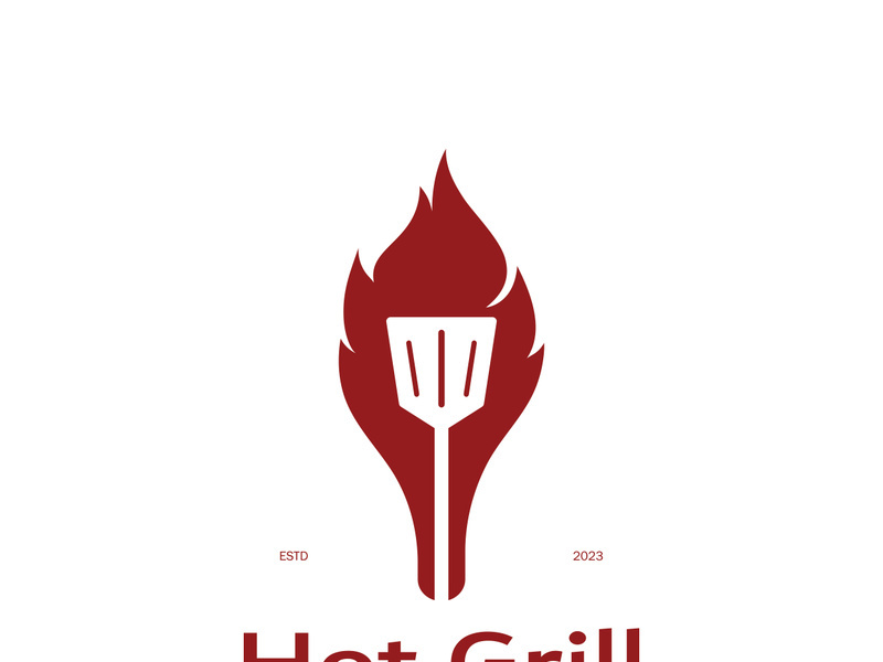 Simple Barbecue Vintage hot grill, with crossed flames and spatula. Logo for restaurant, badge, cafe and bar.vector