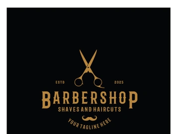 Barbershop logo vintage, retro, haircut, shaving, with scissors, shaving pole, comb, razor. for business, emblems, labels, barber shops, badges. preview picture